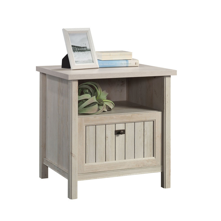 Chalked Chestnut Engineered Wood Nightstand with Cubbyhole Storage