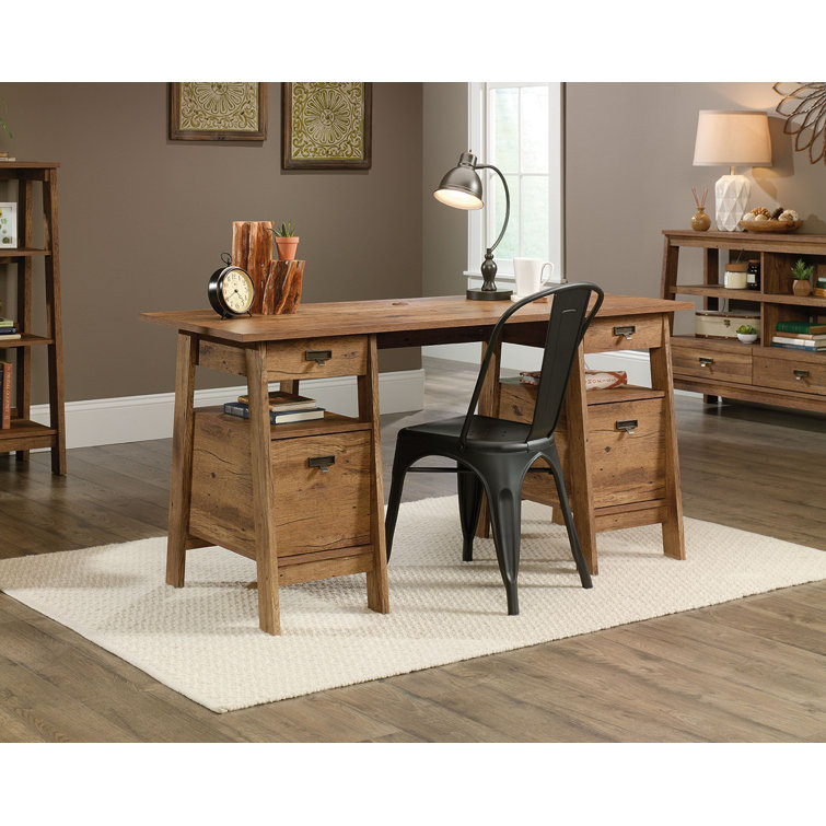 Vintage Oak Executive Home Office Desk with Filing Drawers