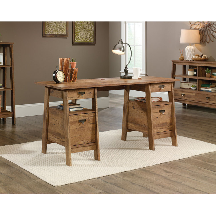 Vintage Oak Executive Home Office Desk with Filing Drawers