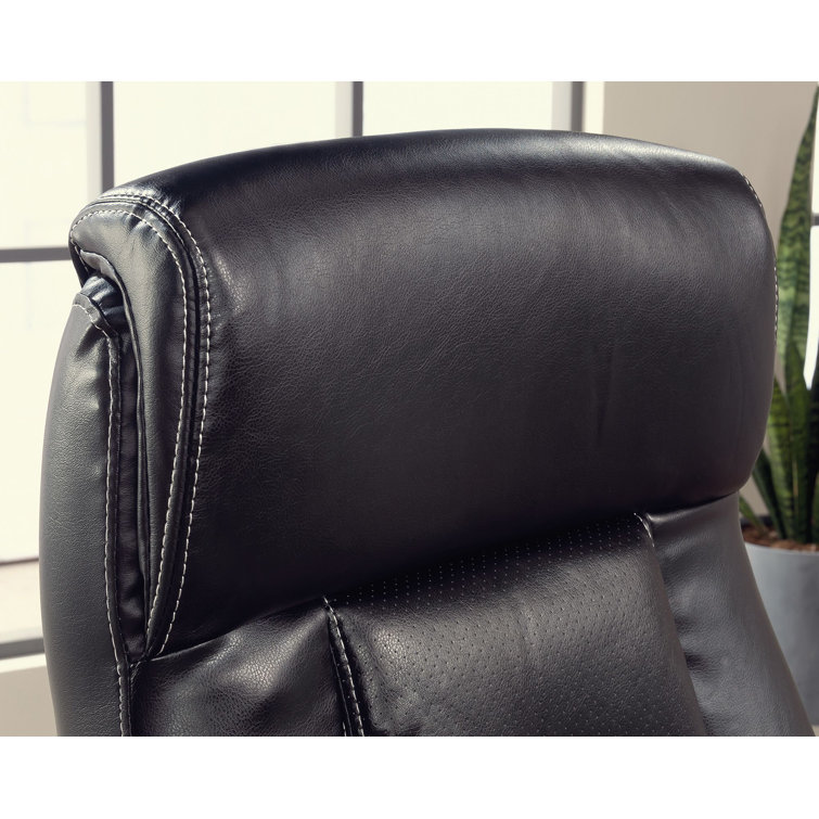 Executive Swivel Leather Office Chair with Fixed Arms in Black