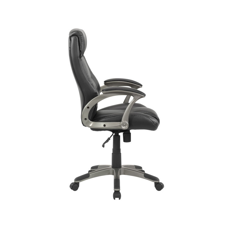 Executive Swivel Leather Office Chair with Fixed Arms in Black
