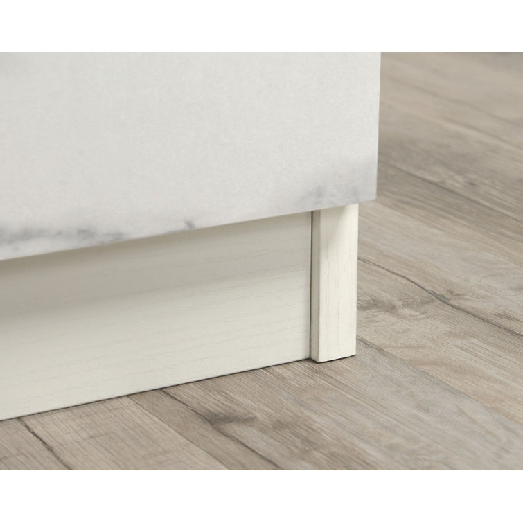 Pearl Oak and Faux White Marble Nightstand with Open Shelf