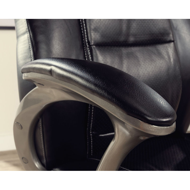 Executive Swivel Leather Office Chair with Fixed Arms in Black