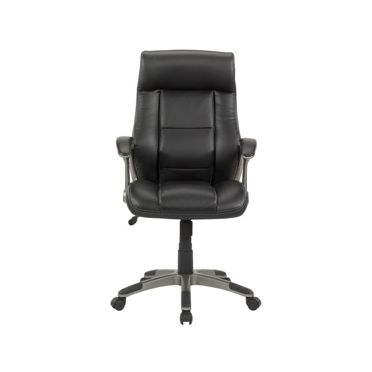 Executive Swivel Leather Office Chair with Fixed Arms in Black