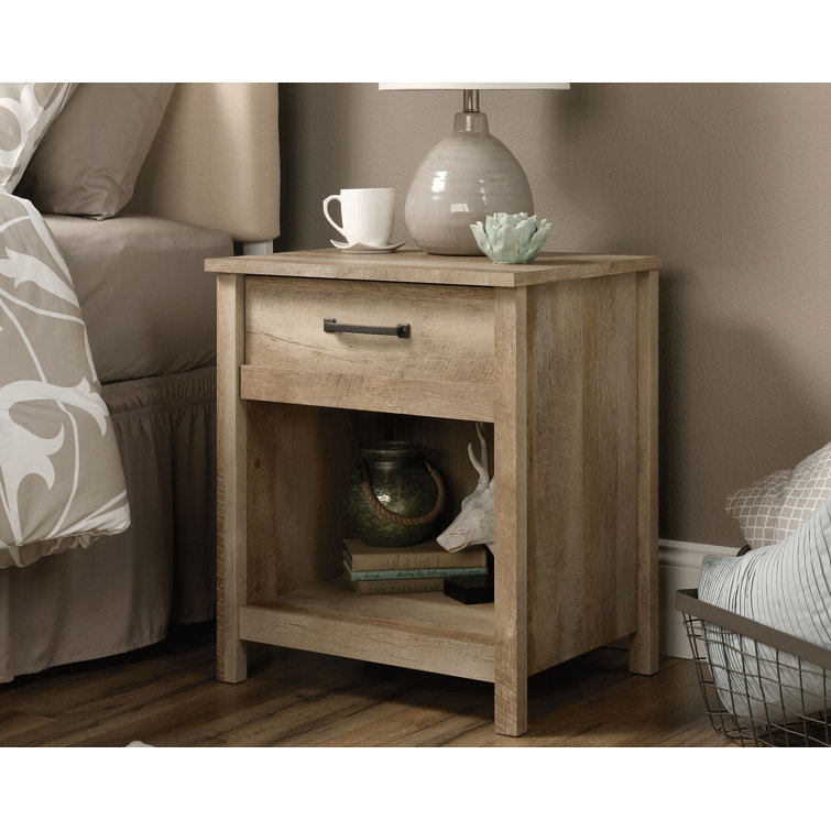 Cannery Bridge Lintel Oak Nightstand with Open Shelf and Drawer