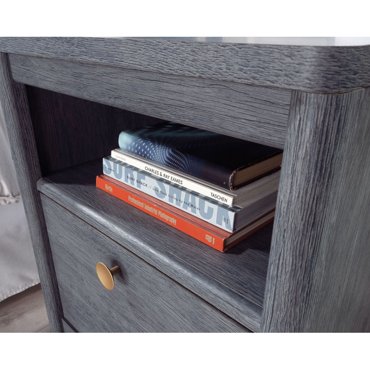 Dover Edge Denim Oak Nightstand with Drawer and Open Shelf