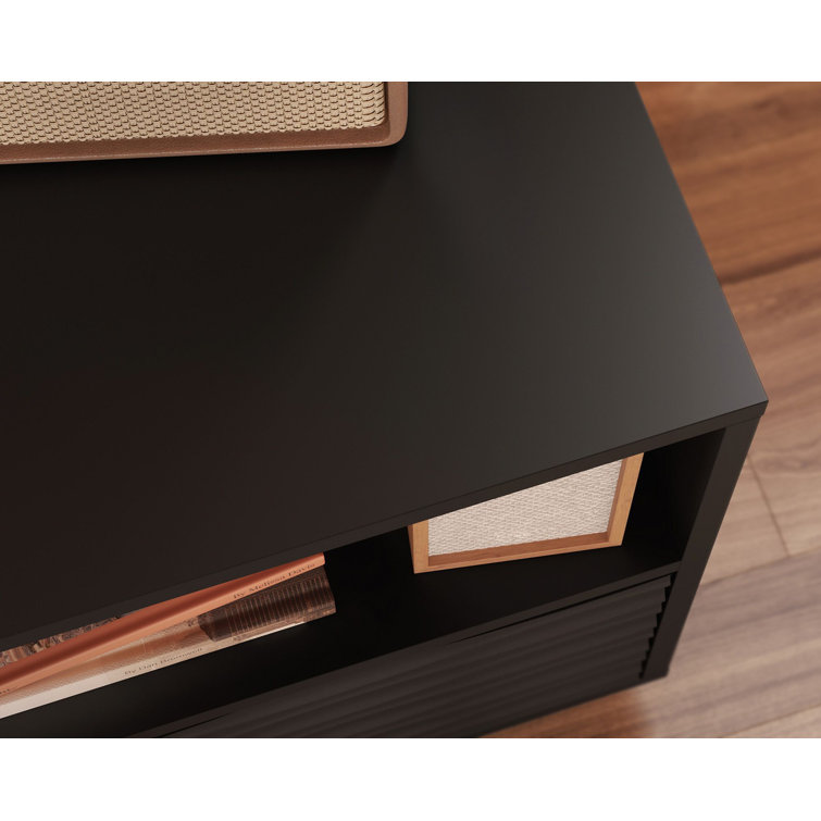 Sauder Morgan Main 85" Black Entertainment Credenza with Wave-Pattern Drawers