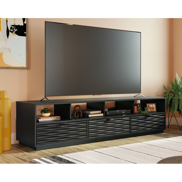 Sauder Morgan Main 85" Black Entertainment Credenza with Wave-Pattern Drawers