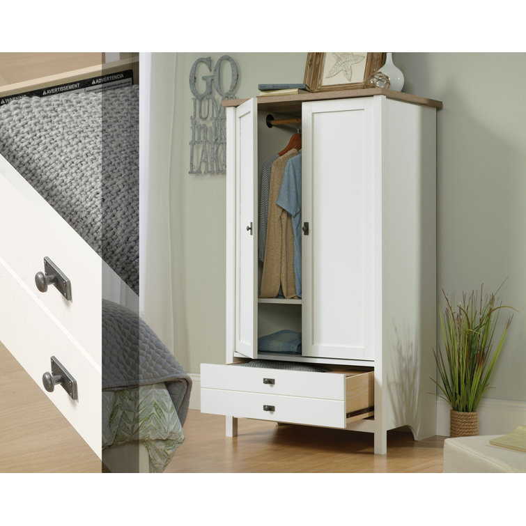 Cottage Charm Soft White Armoire with Lintel Oak Accents