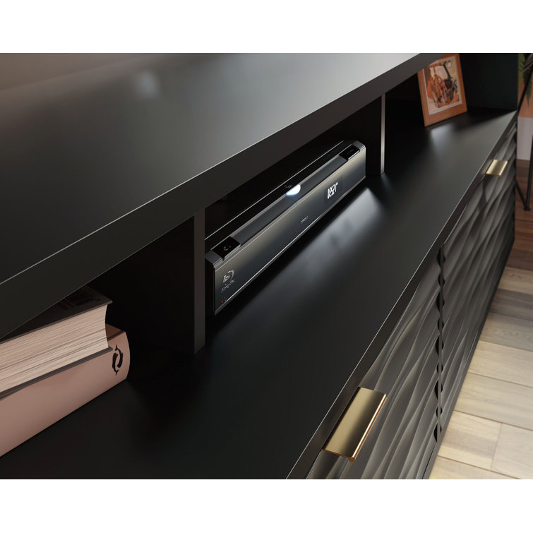 Sauder Morgan Main 85" Black Entertainment Credenza with Wave-Pattern Drawers