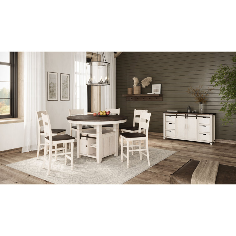 Madison County Rustic White Solid Wood 7-Piece Counter Height Dining Set