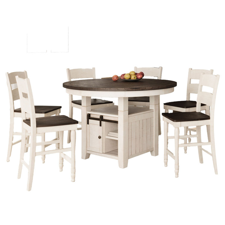 Madison County Rustic White Solid Wood 7-Piece Counter Height Dining Set