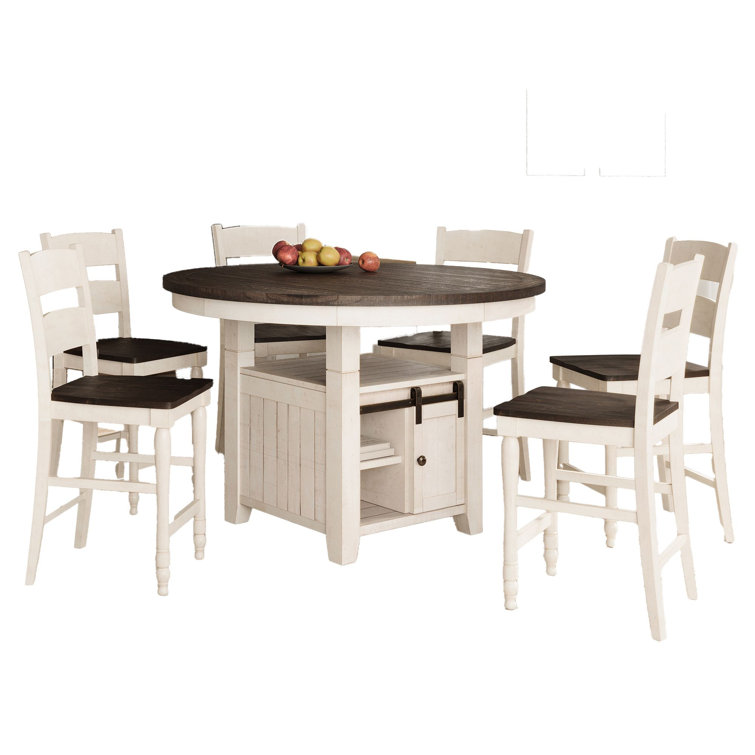 Madison County Rustic White Solid Wood 7-Piece Counter Height Dining Set