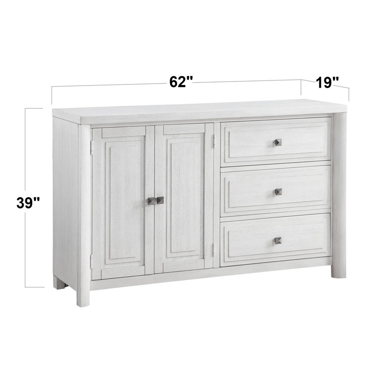 White Wood Oval Expandable Dining Table Set with Buffet and 4 Chairs