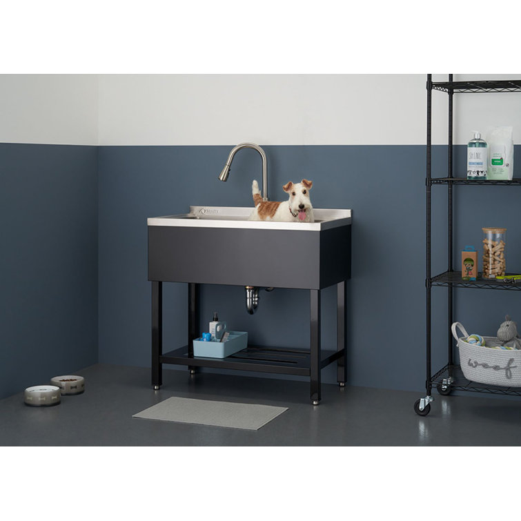 Stainless Steel Freestanding Utility Sink with Pull-Out Faucet