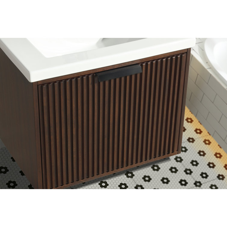 San Diego 24'' Walnut Wall-Mount Bathroom Vanity with Ceramic Sink