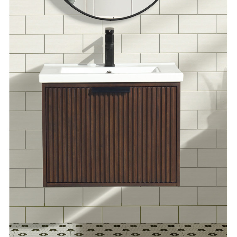 San Diego 24'' Walnut Wall-Mount Bathroom Vanity with Ceramic Sink