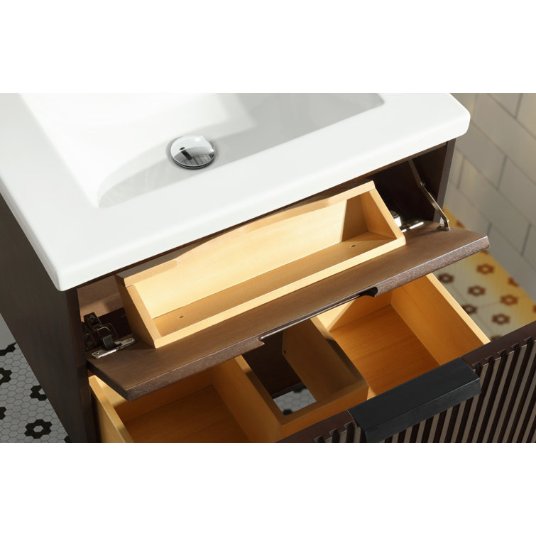 San Diego 24'' Walnut Wall-Mount Bathroom Vanity with Ceramic Sink