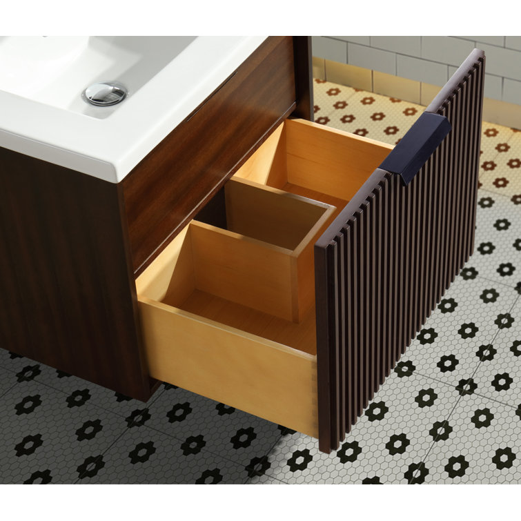 San Diego 24'' Walnut Wall-Mount Bathroom Vanity with Ceramic Sink