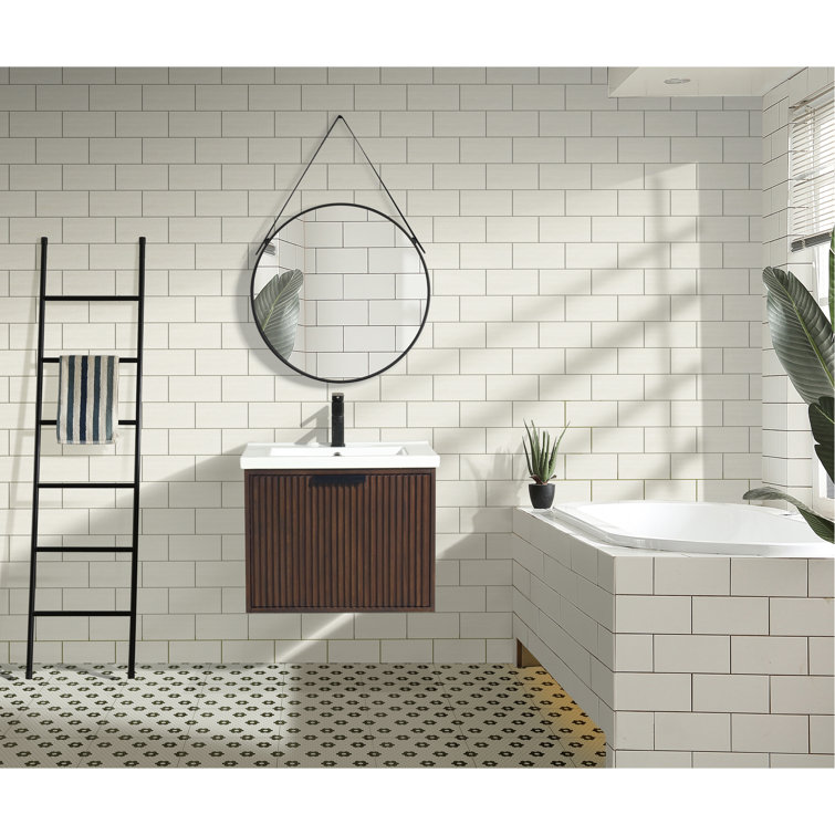 San Diego 24'' Walnut Wall-Mount Bathroom Vanity with Ceramic Sink