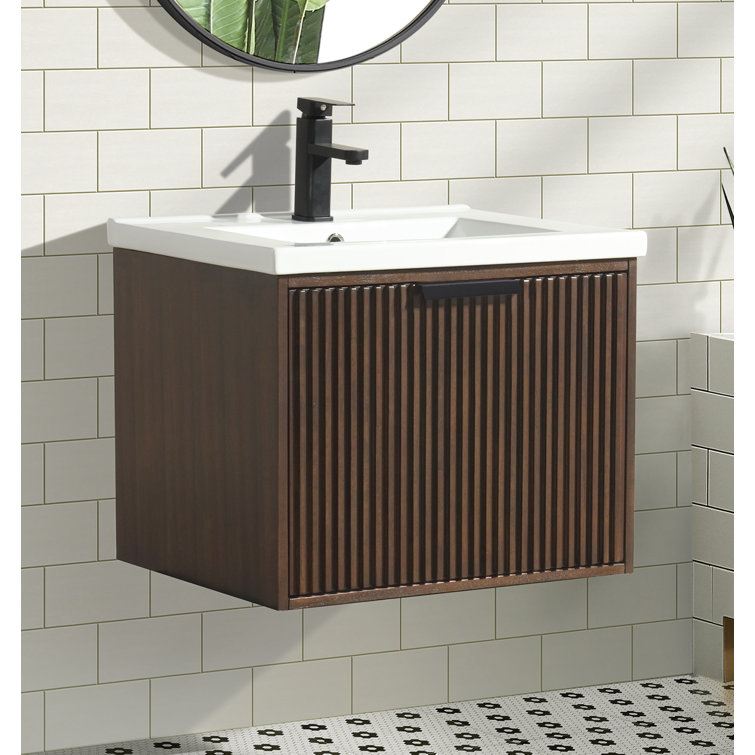 San Diego 24'' Walnut Wall-Mount Bathroom Vanity with Ceramic Sink