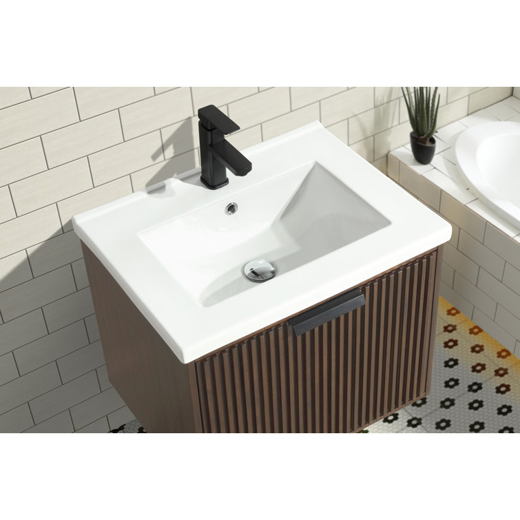 San Diego 24'' Walnut Wall-Mount Bathroom Vanity with Ceramic Sink