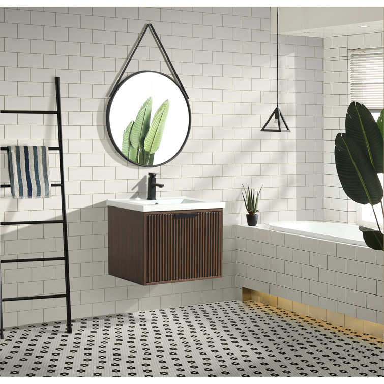 San Diego 24'' Walnut Wall-Mount Bathroom Vanity with Ceramic Sink