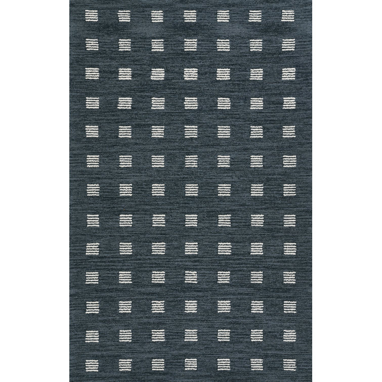 Hand Tufted Blue and White Wool Geometric Rug, 2' x 3'