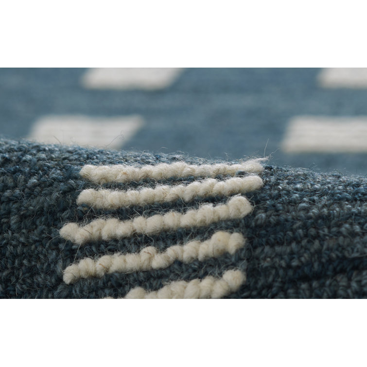 Hand Tufted Blue and White Wool Geometric Rug, 2' x 3'