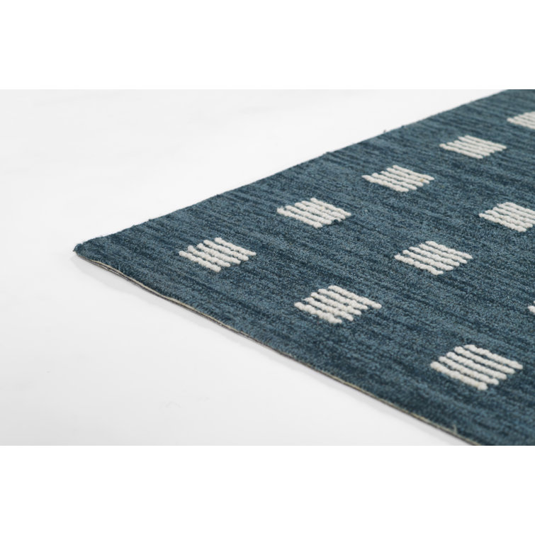 Hand Tufted Blue and White Wool Geometric Rug, 2' x 3'