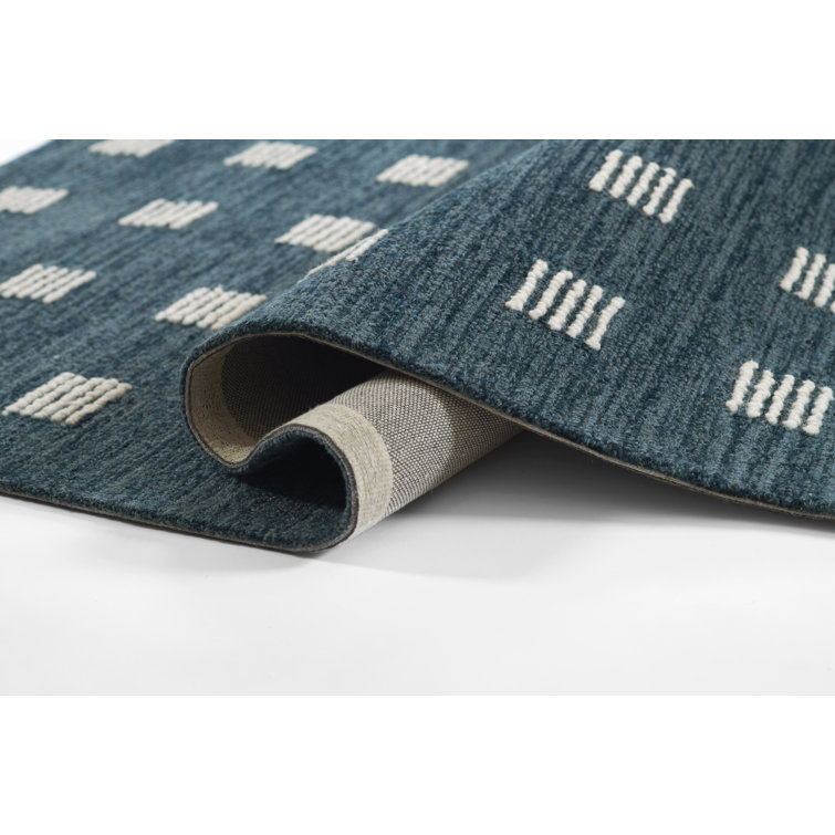 Hand Tufted Blue and White Wool Geometric Rug, 2' x 3'