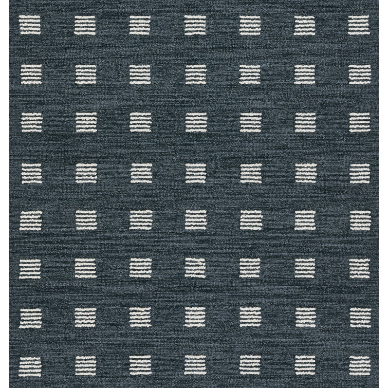 Hand Tufted Blue and White Wool Geometric Rug, 2' x 3'