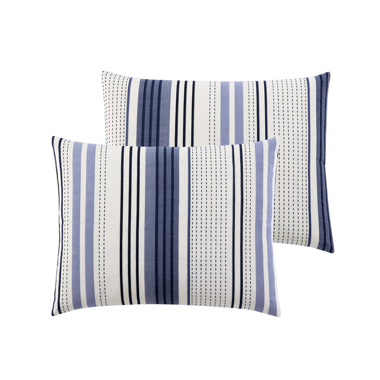 Albion Blue Striped Queen Comforter Set with Pillows