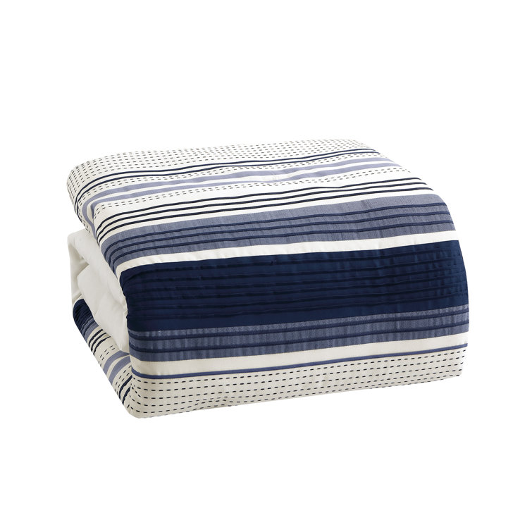 Albion Blue Striped Queen Comforter Set with Pillows