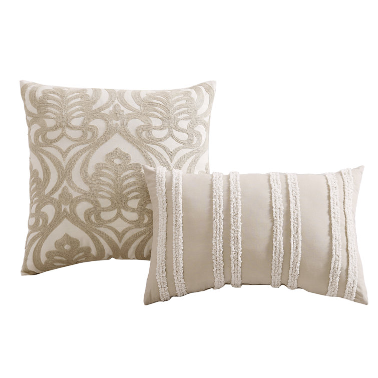 Tan King Cotton Jacquard Comforter Set with Pillows
