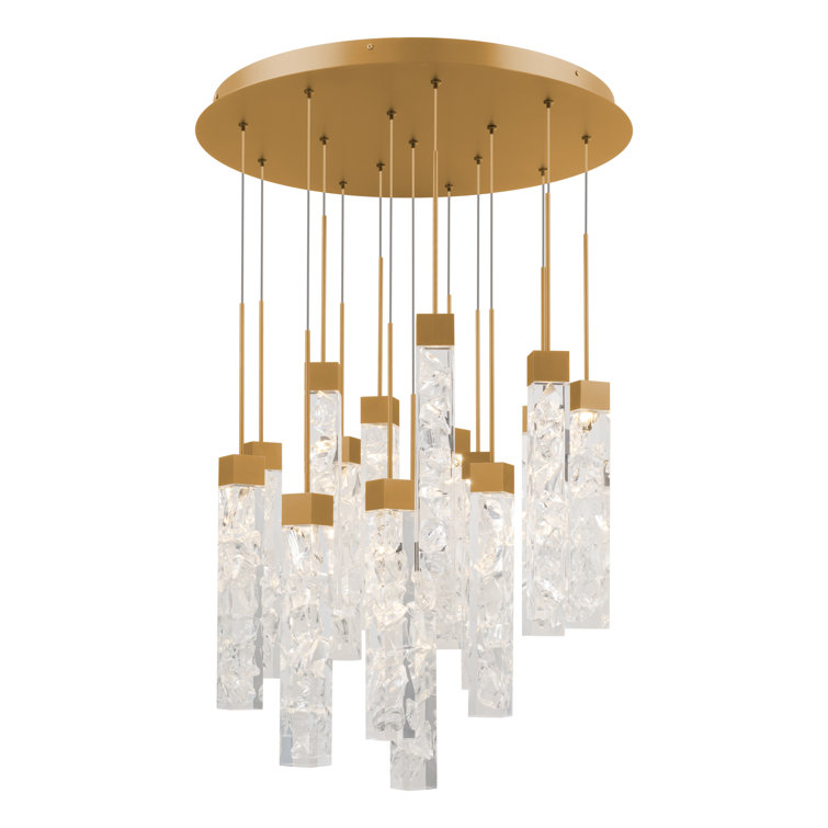 Minx Aged Brass Mini 5-Light LED Cylinder Pendant with Crystal Accents