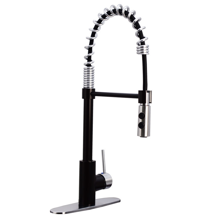 Matte Black and Stainless Steel Pull Down Kitchen Faucet