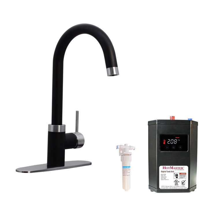 Matte Black and Stainless Steel 3-in-1 Kitchen Faucet with Instant Hot Water Tank