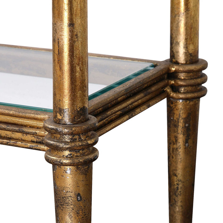 Elenio Transitional 54'' Gold Leaf Console Table with Glass Shelf
