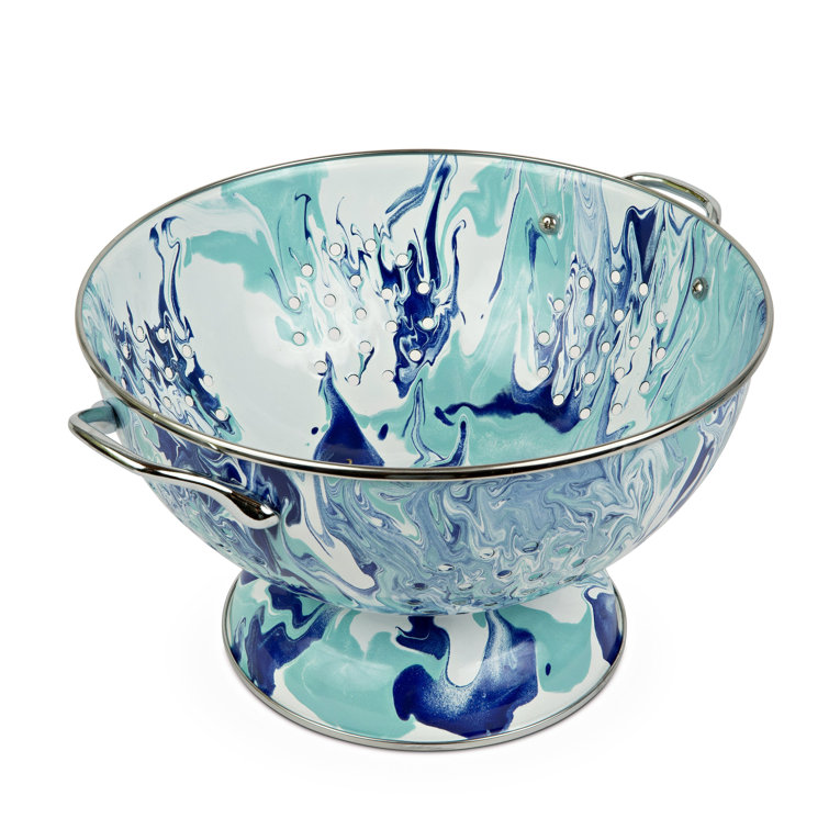 Lagoon Blue and White Porcelain Enamel Colanders Set