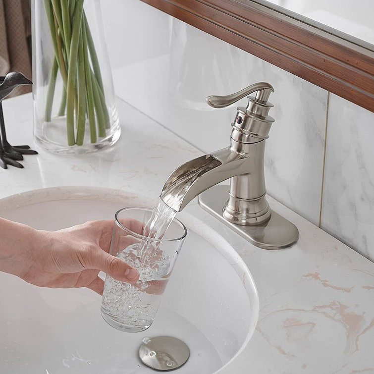 Brushed Nickel Single Handle Waterfall Bathroom Faucet