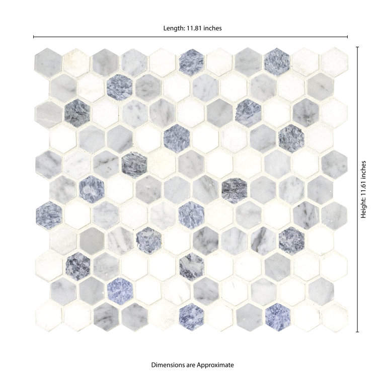 Azula Hexagon Blue and Gray Marble Mosaic Tile