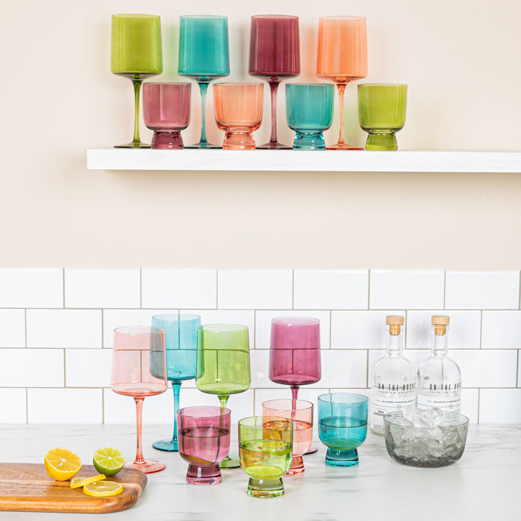Colorful Hand-Blown Glass 6oz Footed Glassware Set