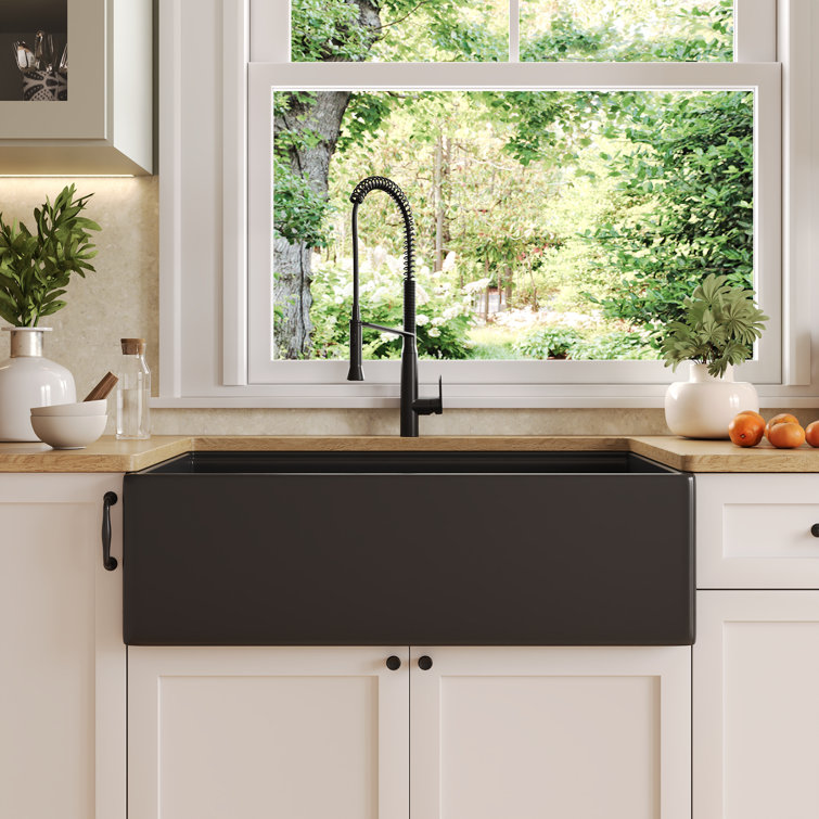 Matte Black 33" Fireclay Farmhouse Workstation Kitchen Sink with Accessories