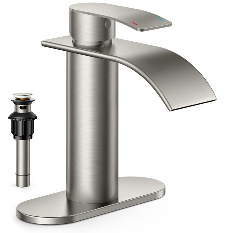 Brushed Nickel Single-Handle Waterfall Bathroom Faucet with Drain