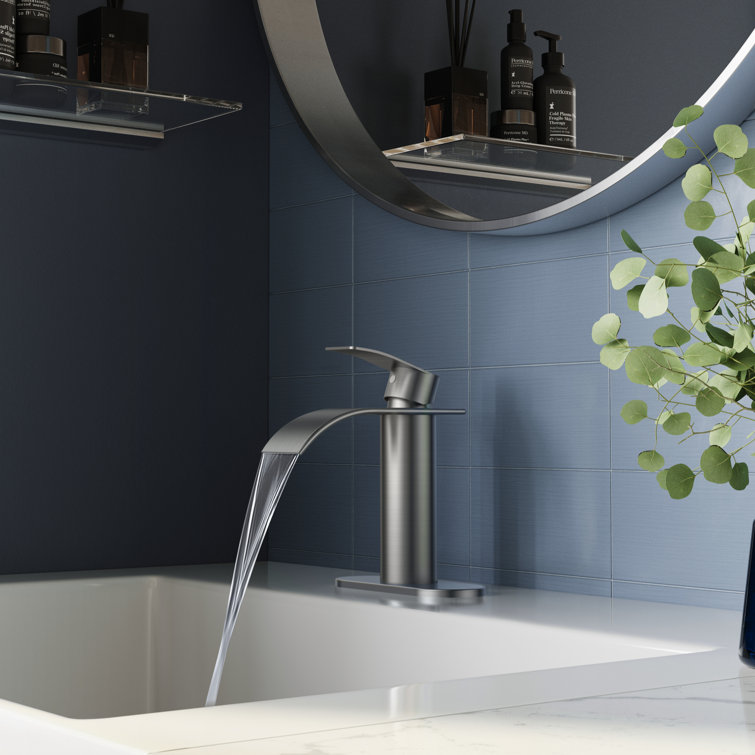 Brushed Nickel Single-Handle Waterfall Bathroom Faucet with Drain