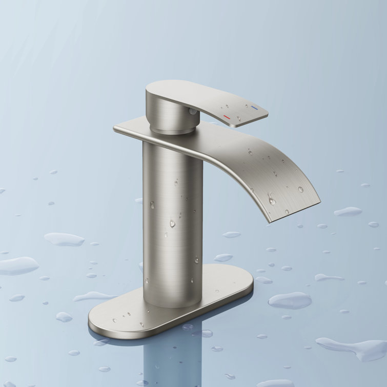 Brushed Nickel Single-Handle Waterfall Bathroom Faucet with Drain