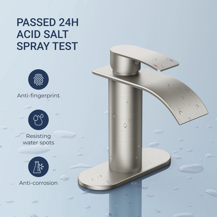 Brushed Nickel Single-Handle Waterfall Bathroom Faucet with Drain