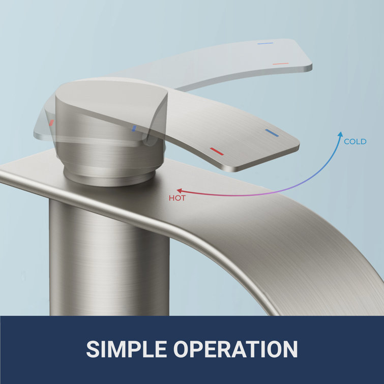 Brushed Nickel Single-Handle Waterfall Bathroom Faucet with Drain