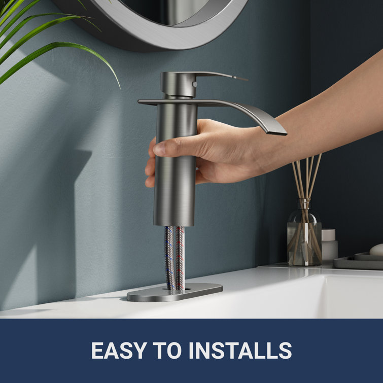 Brushed Nickel Single-Handle Waterfall Bathroom Faucet with Drain